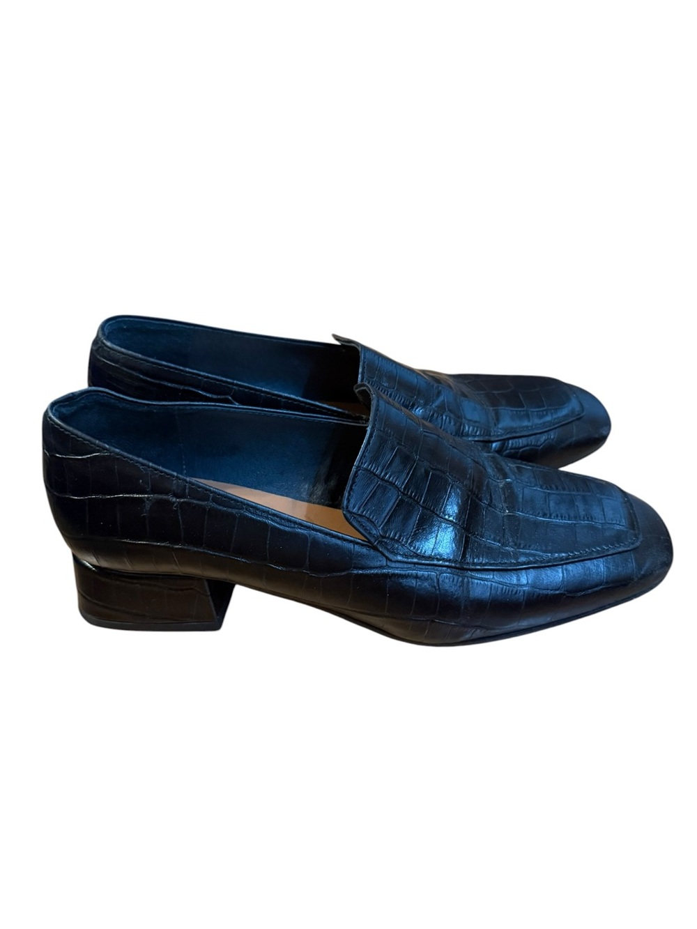 Jonak Paris Black Croc Embossed Leather Loafers Square Toe Size 39